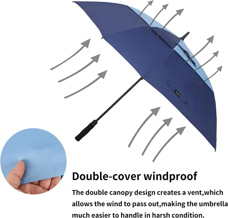 54/62/68 Inch Oem Rpet Square-Shaped Golf Umbrella Double Layers Vent Strong Umbrella With Logo Windproof