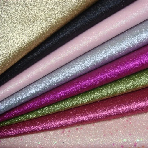 Sparkly Shiny Vinyl Recycled Microfiber PU Glitter Fabric Chunky Faux synthetic leather sheets For Making Shoes Bags