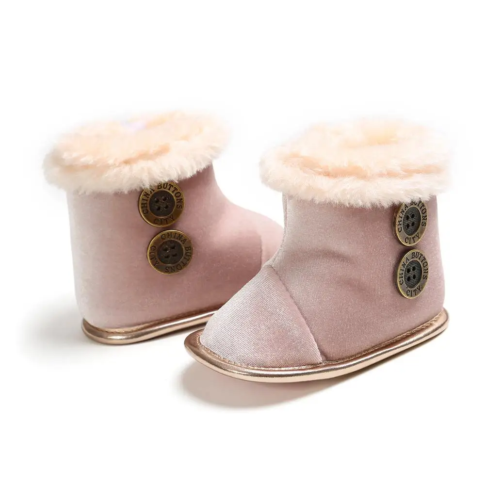 Beautiful Button design warm add plush baby boots high quality unisex