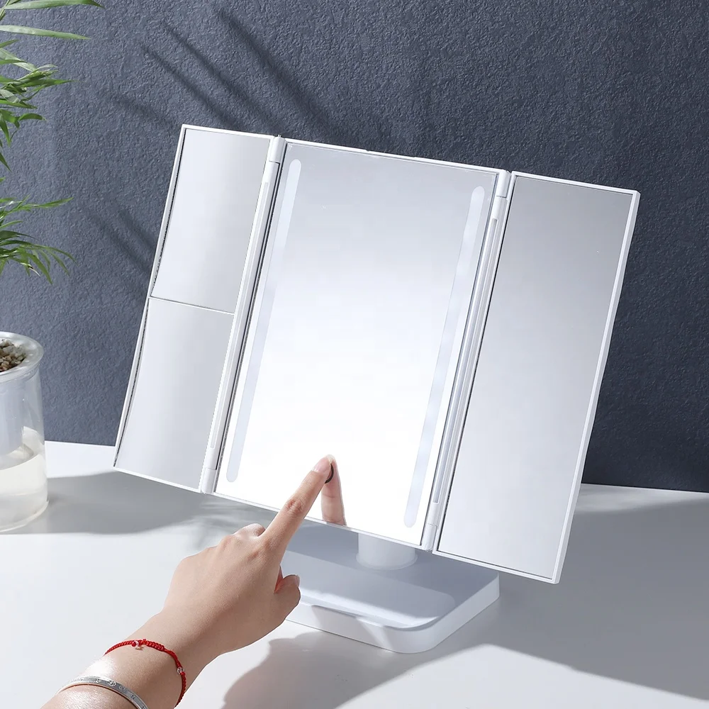 Square vanity dresser mirror with lights customized white color vanity led light mirror with 4 batteries/USB charging