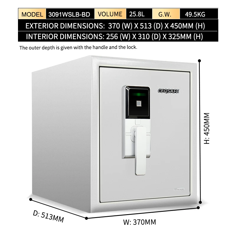 CEQSAFE Biometric Safe Electronic Digital Lock Smart Secret Fireproof Safe Box for Hotel or Home Use details
