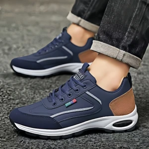 Cross-Border Plus Size Men's Casual Sports Shoes Comfortable Lace-Up Mesh Lining All Seasons Walking Sports Shoes
