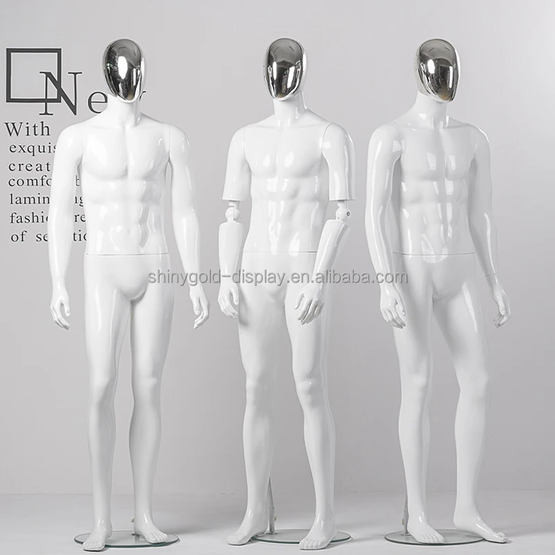 卸売衣料用フレキシブルアーム男性マネキン全身シルバーゴールドヘッド