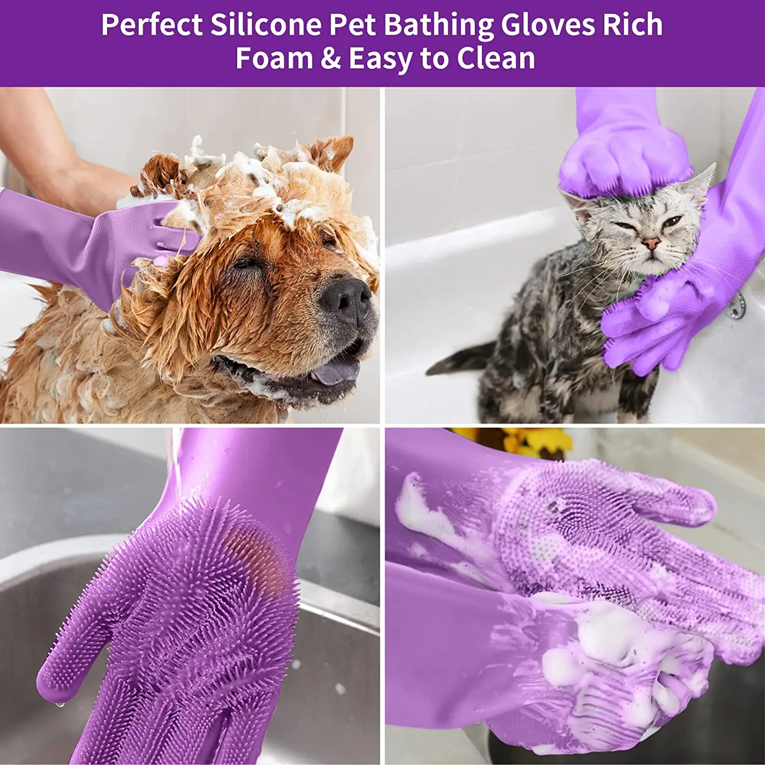 Magic Silicone Body Pet Bathing Gloves For Animal Perfect Bathe Shampoo Dog &cat Brush Gloves (2