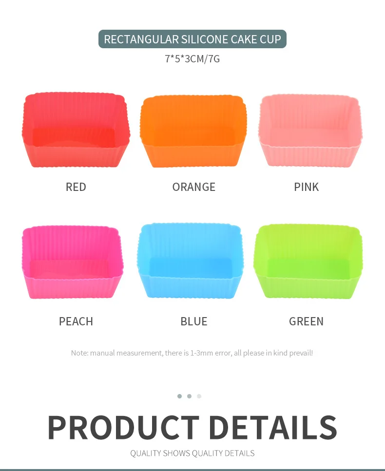 Reusable Rectangle Shape Silicone Baking Cups Standard Colorful Silicone Cake Mold for Tools details