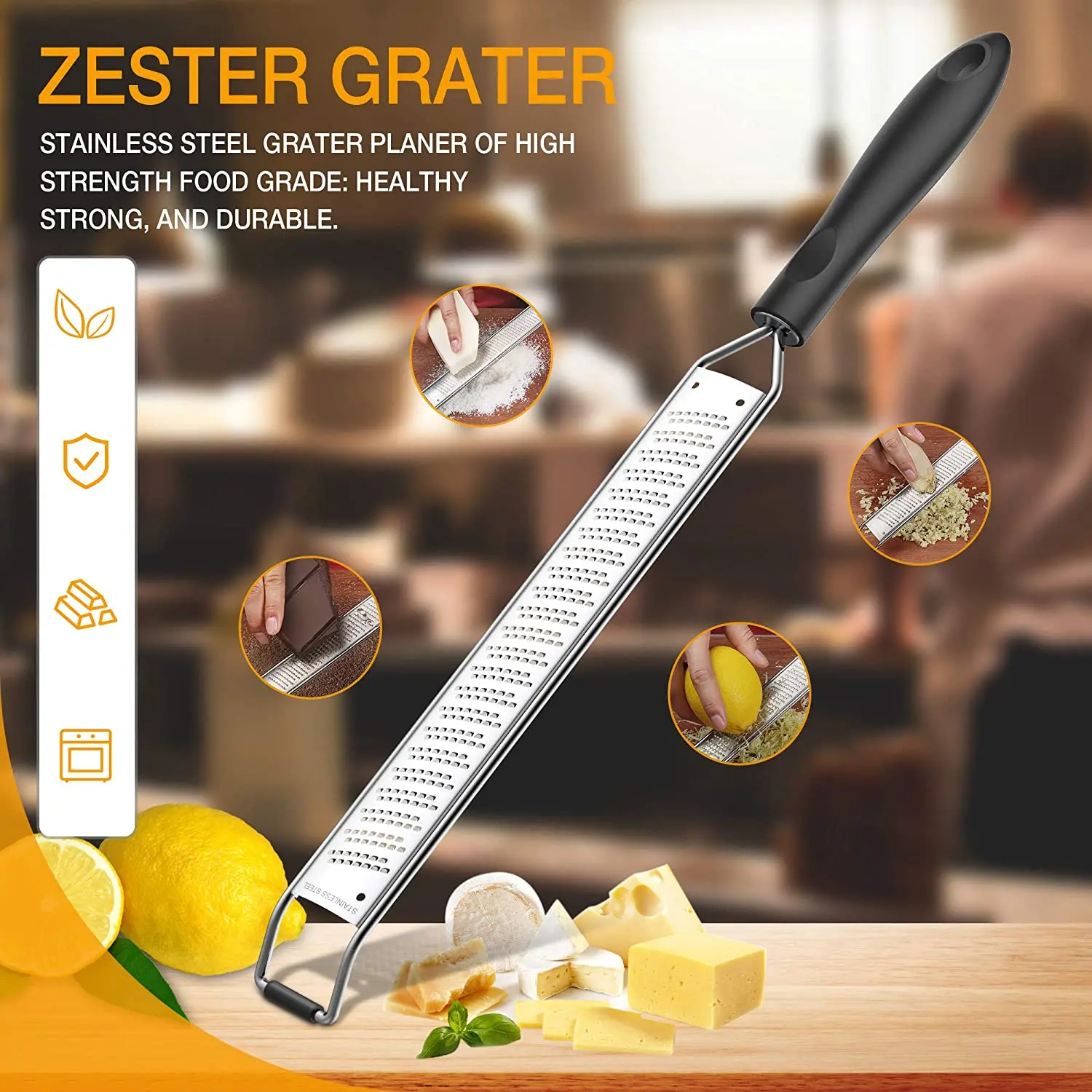 Green BNCHI Lemon Zester & Grater for Cheese Ginger Nutmeg with Length of 12.7 Garlic 
