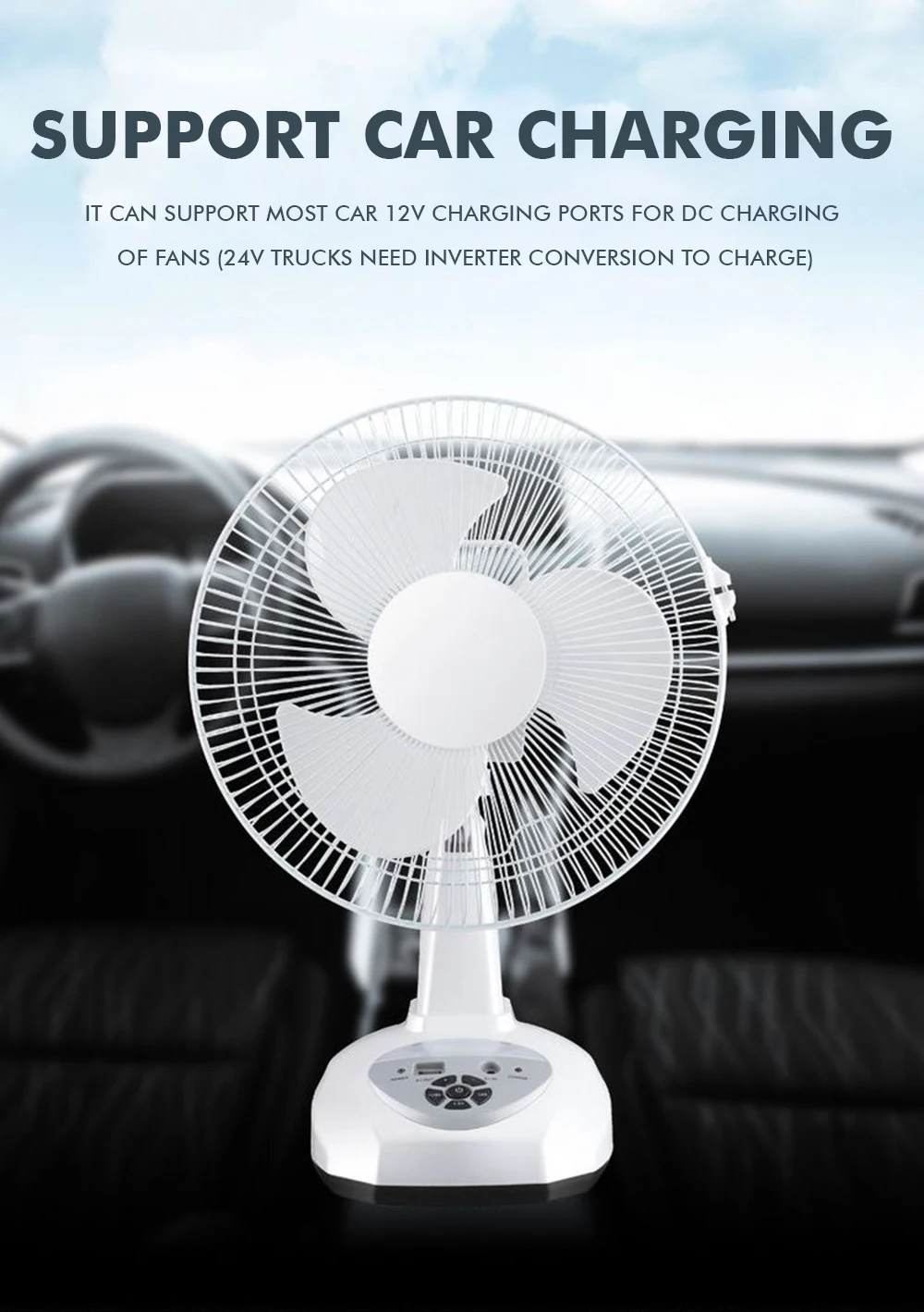 12 Inch 2 Wind Speeds Ac/dc Led Emergency Desk Fan Outdoor Useful Swing Function Rechargeable