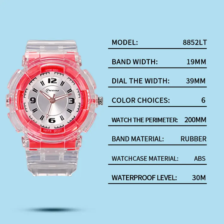 High Quality Custom Support Sports Watch Transparent Waterproof Factory Price 43mm Dial Diameter Antique Buckle Pointer Japanese