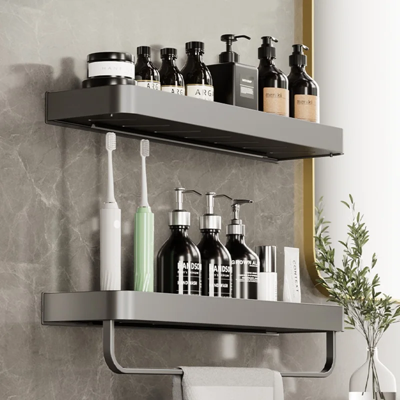 No Drilling Bathroom Storage Holder Space Aluminum Rectangular Design