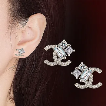 Statement Earrings 925 Sterling Silver Shape Luxury Plated Women's Romantic Stud earring Brand cc Earrings