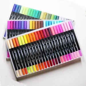 72 Color Cheap Paint Drawing Art Marker Dual Tip Water Color Brush Pen Set