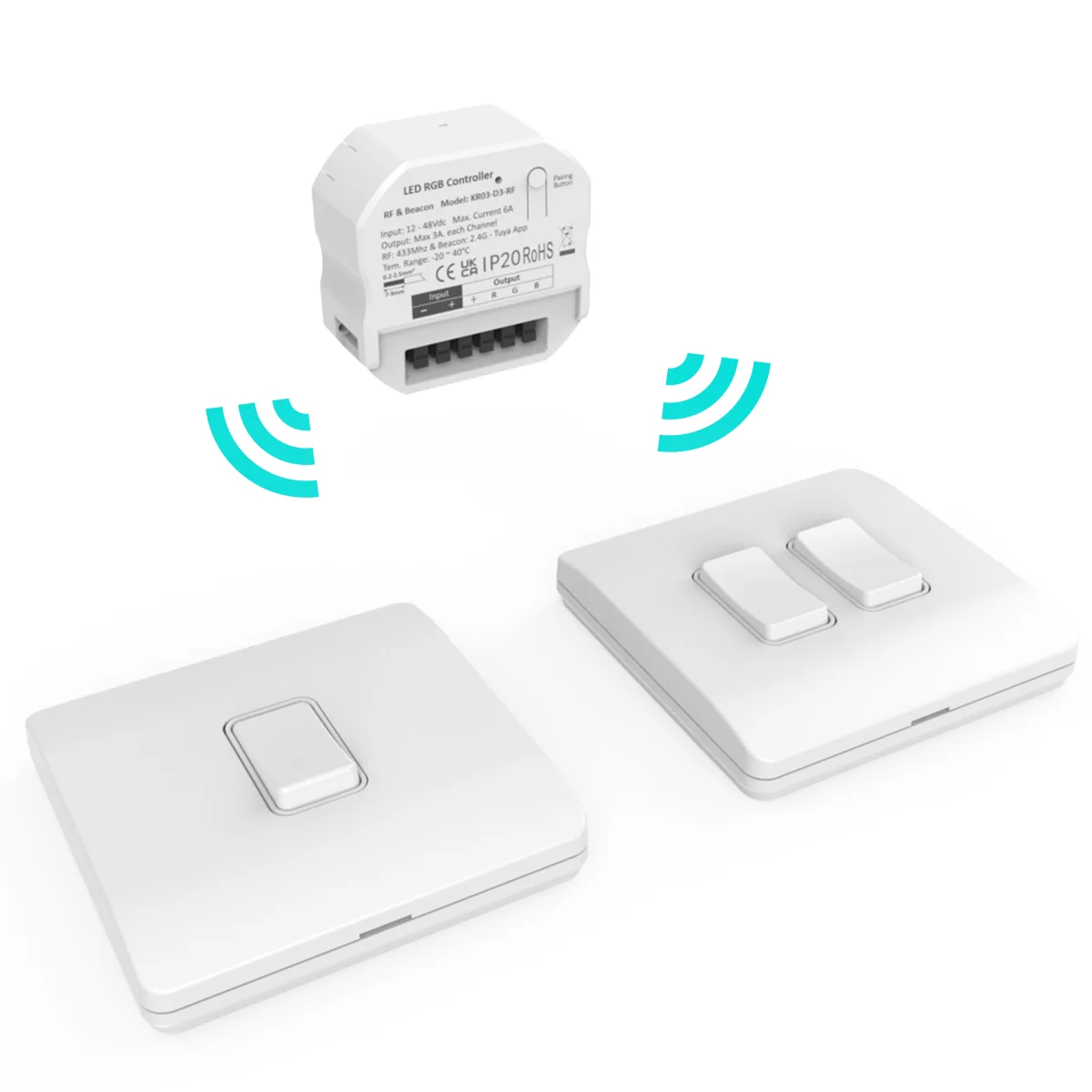 Smart Self Powered Relay Wifi Two Channel 4gan Tuya Rf433 Module Yiwu Home 12v on Off Tp 2 Gang 15a 30a Transfer Light Switch