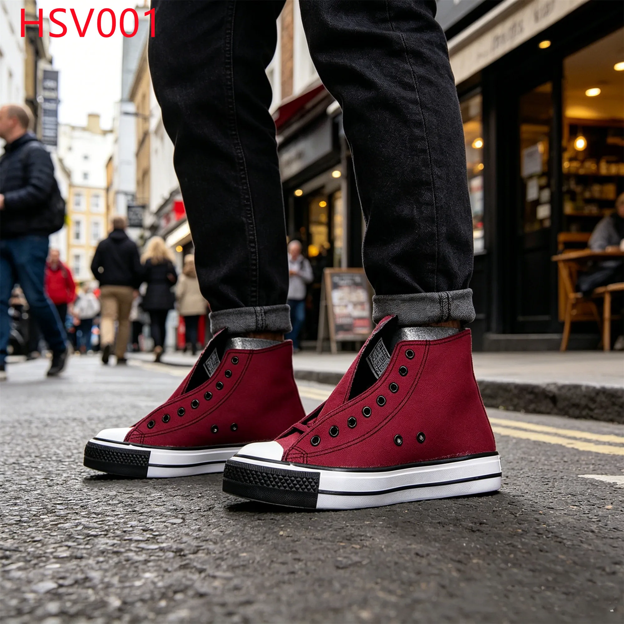 LXG,Leisure Gathering Classic Vulcanized Rubber Sole Red Sneakers School Activities High Cut Lace-up Unisex Canvas Shoes HSV001