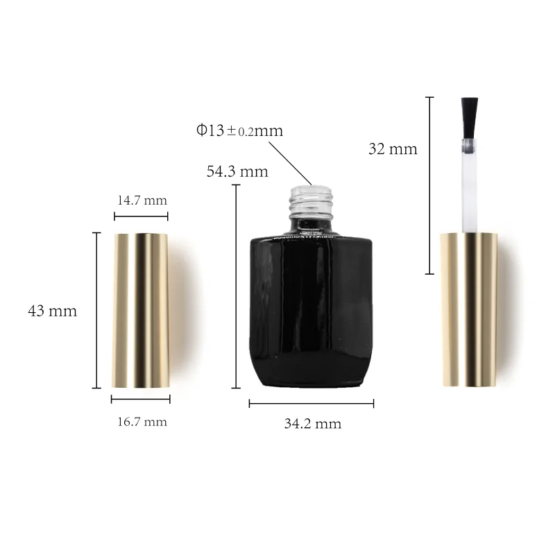 11ml Free Sample Black square Uv Gel Nail Brush Cleaning Bottles Empty Nail Polish Bottle