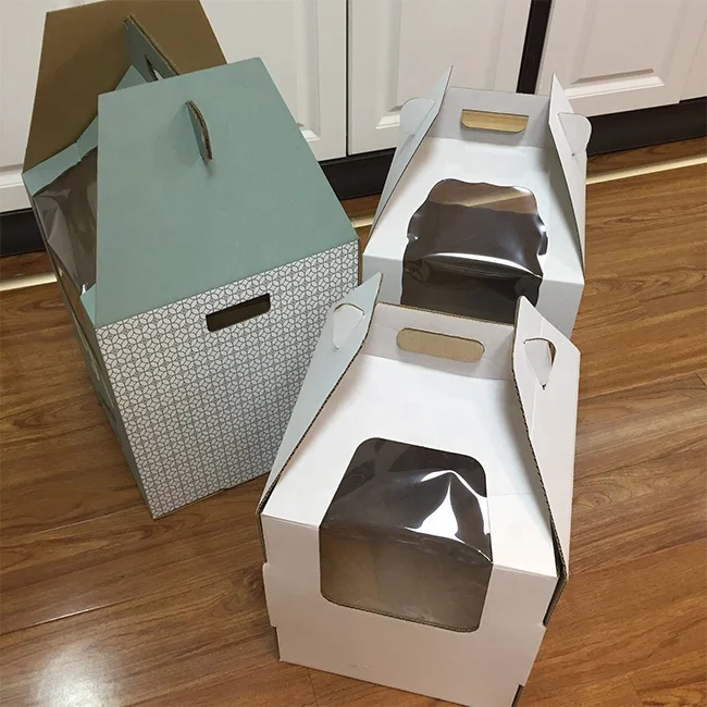 China Manufacturer 3pcs Tall Large Cake Box In Bulk With Separate Clear