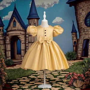 New Solid Plain Chiffon Bow Satin Breathable Eco-Friendly Holiday Ball Gown Bridesmaid Dresses Summer Girls Princess Children