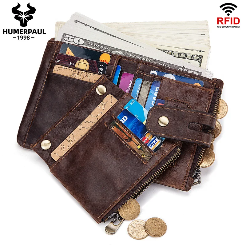 HUMERPAUL Leather Card Holder Wallet & Leather Keyring, Smart Wallet with  Coin Pocket, Automatic Trifold Pop Up Wallet for Men Women, RFID Blocking