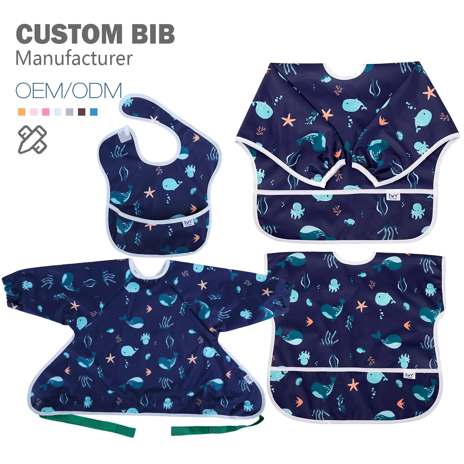 PUL Bibs Set for Boys or Girls | Unisex 10 Pack Feeding, Teething, Drooling Hello Sunshine Long Sleeve Bibs