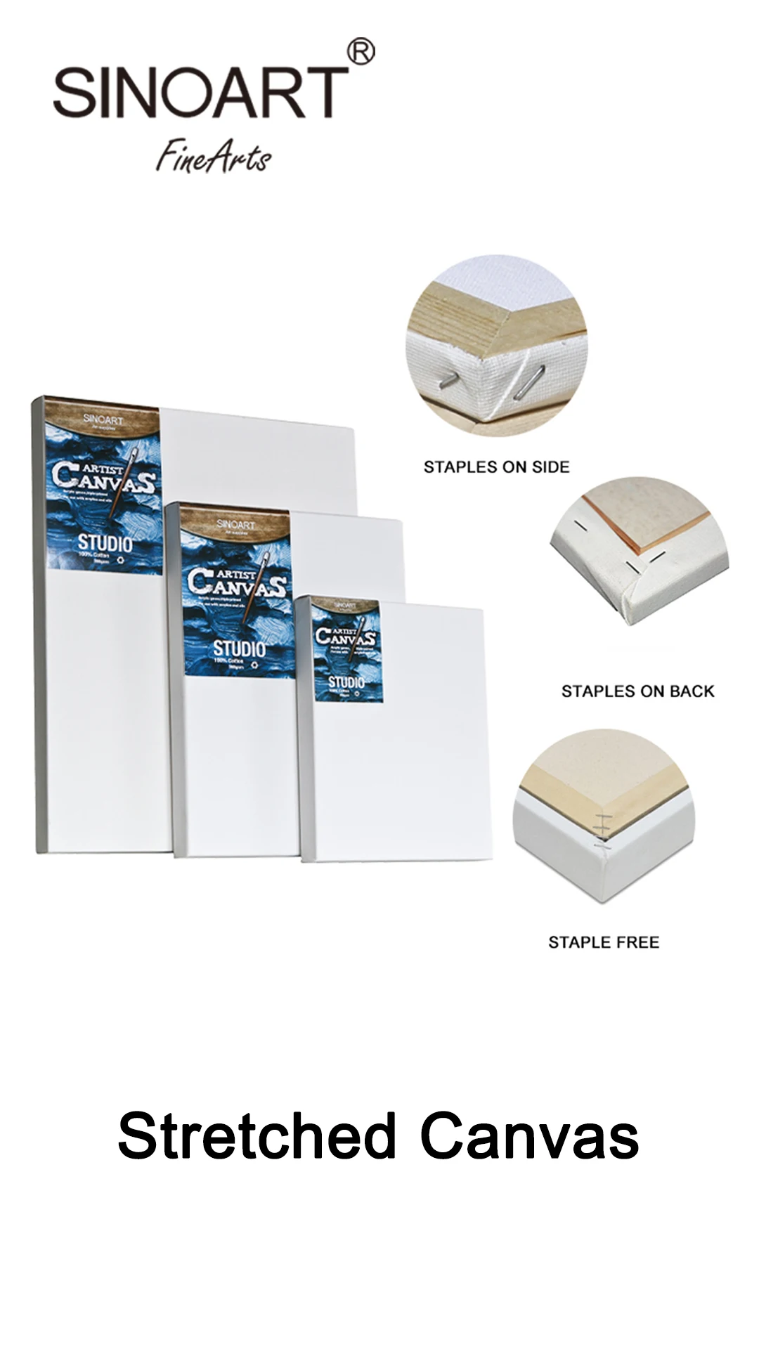 Sinoart Professional Art Supplies Stretched Cotton Linen Blank White