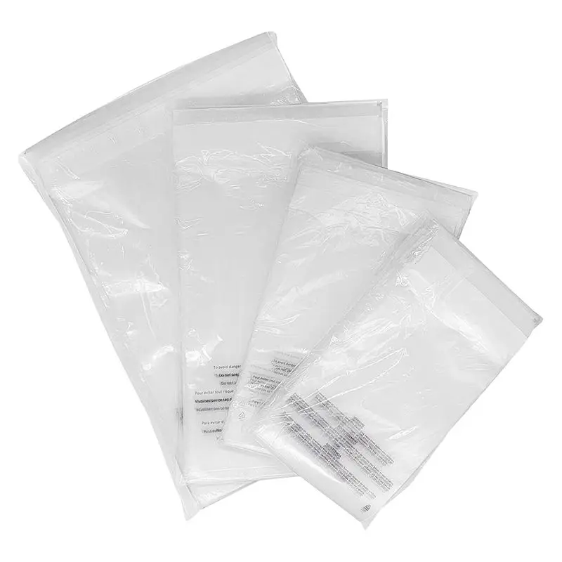 Hot Sale Clear LDPE Plastic Poly Bags Self-Adhesive Packaging with  Suffocation Warning Gusset Type Biodegradable