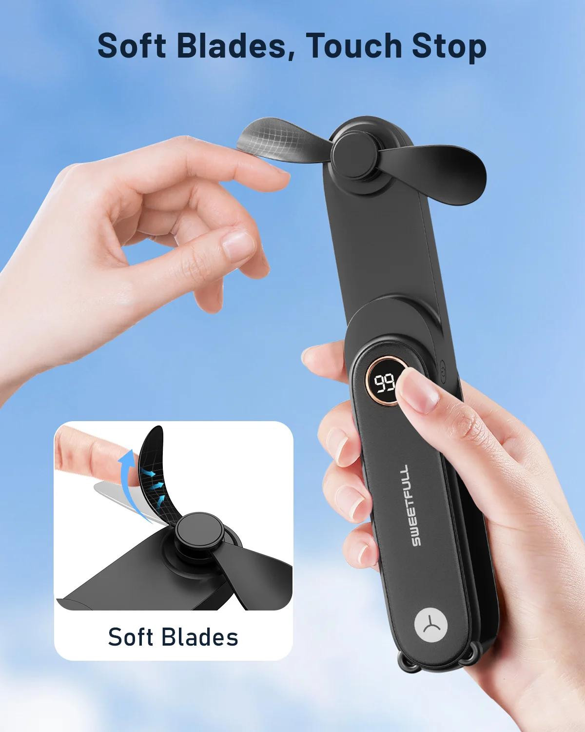 Type-C Mini Foldable Handheld Cooling Fan 2 Soft Blades Rechargeable Battery  Operated High Speed USB Portable Small Fan