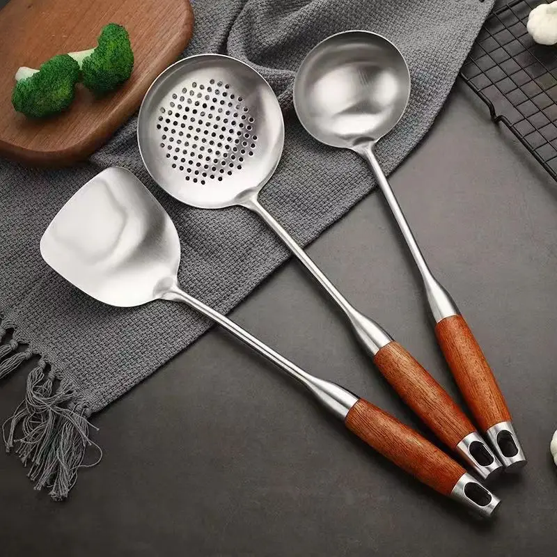 Cooking Utensil Set 304 Stainless Steel Kitchen Utensils With Wood Handle 6 Pieces Kitchen Stainless Steel Cookware Set Utensils