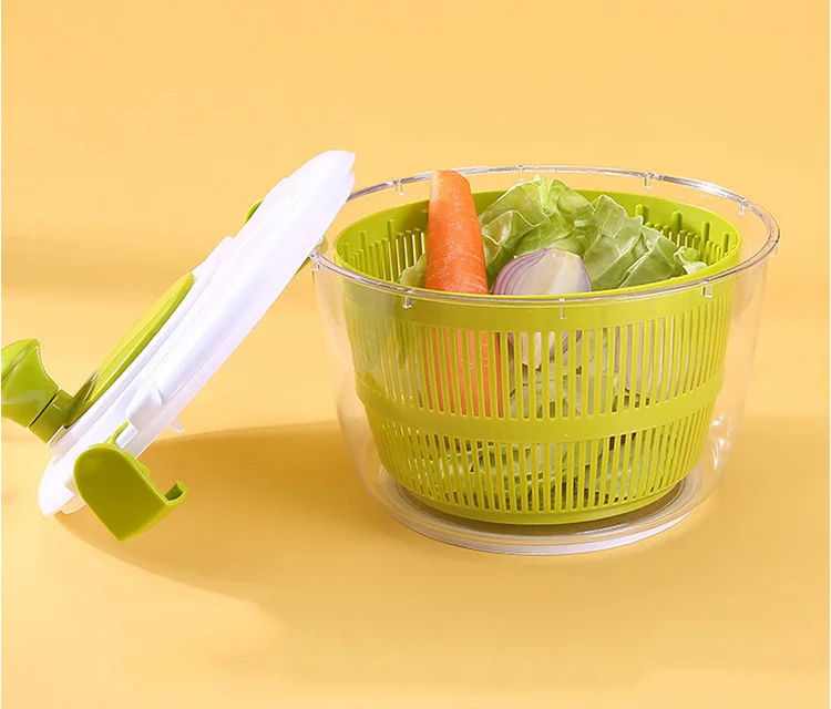 Hot Salad Spinner Manual Rotating Draining Basket Salad Veggies Shake Dry Basin Two Pieces Pasta Strainer