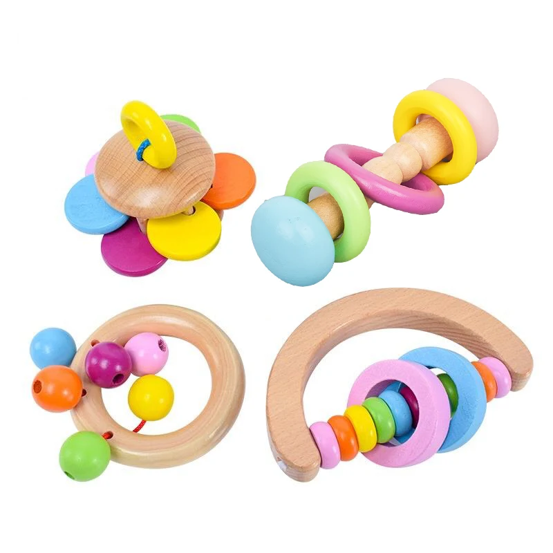 Wooden Hand Bell Rattle Educational Toy for Toddlers