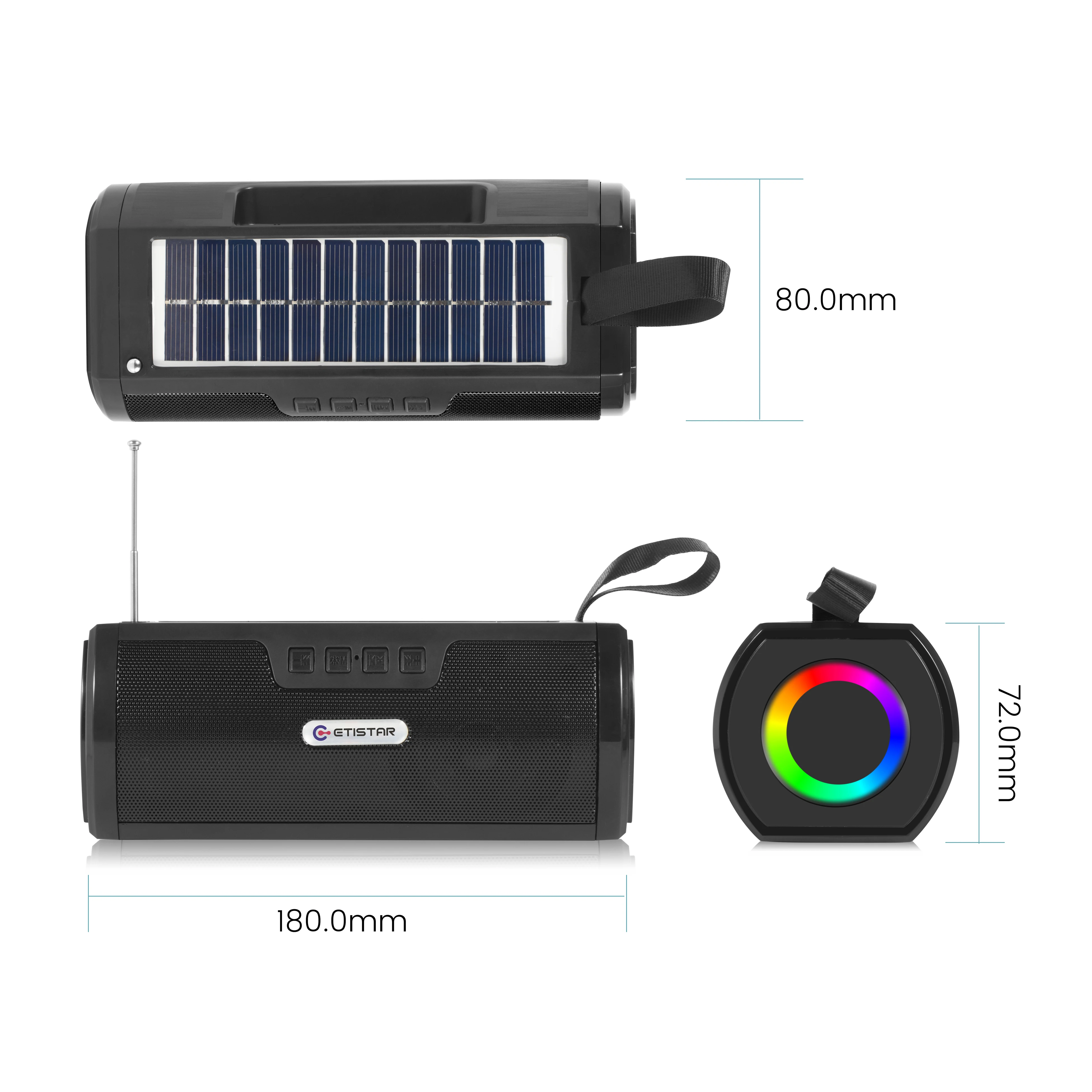 5W Bluetooth Speaker with New Design Mini Portable Solar Speaker with LED Flashlight Auxiliary Input Powered Battery Outdoor