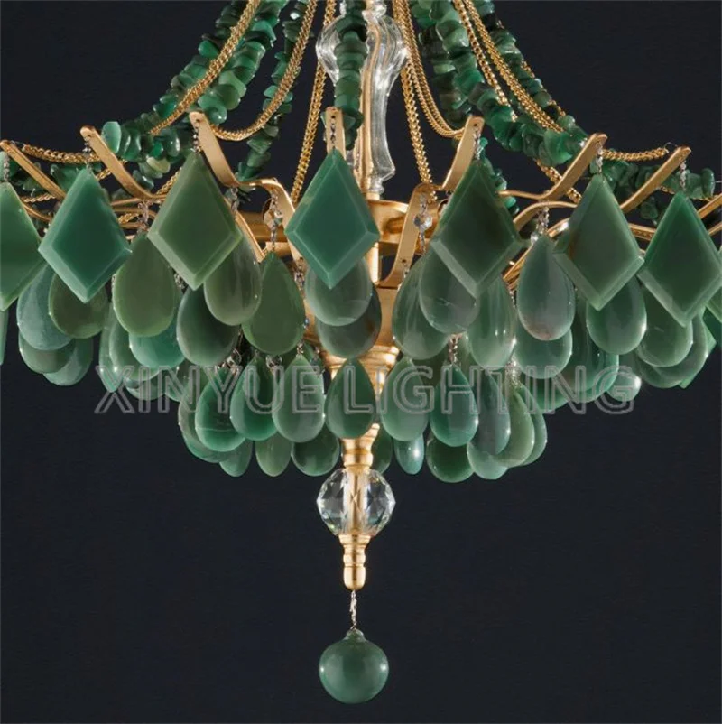 Modern Agate and Crystal Chandelier Custom Color Natura Jade Green Color Pendant Light Indoor Decorative Lighting