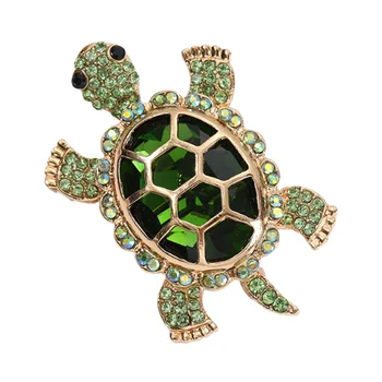 Green Rhinestone Sea Turtle Brooch Pin Sea Life Animal Tortoise Shape Brooches