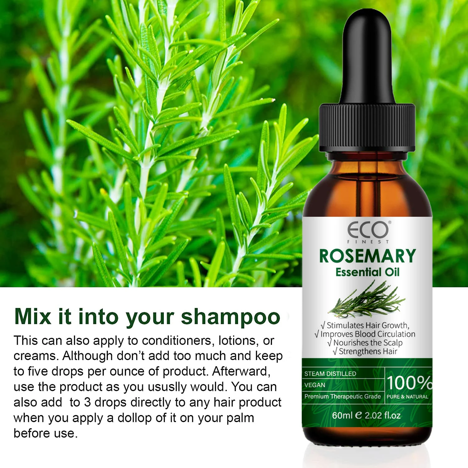 Organic Pure Rosemary Essential Oil For Hair Loss And Dry Damaged Hair
