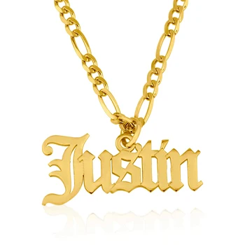 Wholesale Hip Hop Men Jewelry Old English Name Necklace 925 Silver Gold Plated Cuban Chain Custom Pendant Necklace With Names