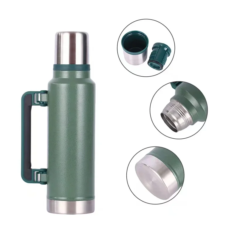1.9L 1.4L 1L Classic Vacuum Insulated Wide Mouth Travel Green Bottle 18/8 Stainless Steel Themo Flask Cup Keep Hot