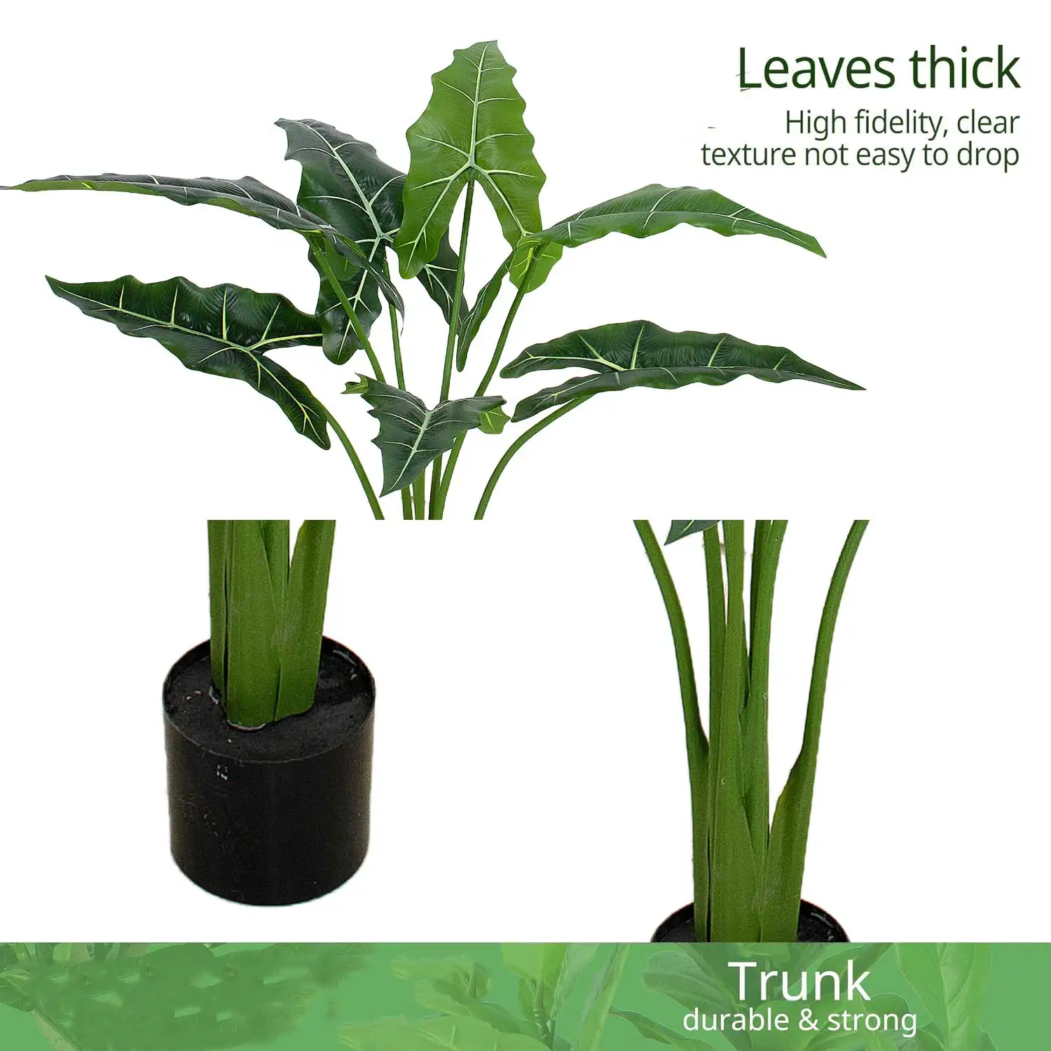 110cm/43in Artificial Plants Sarian Elephant Ear Alocasia Leaf Potted  Tropical Artificial Alocasia Plant for Indoor Outdoor