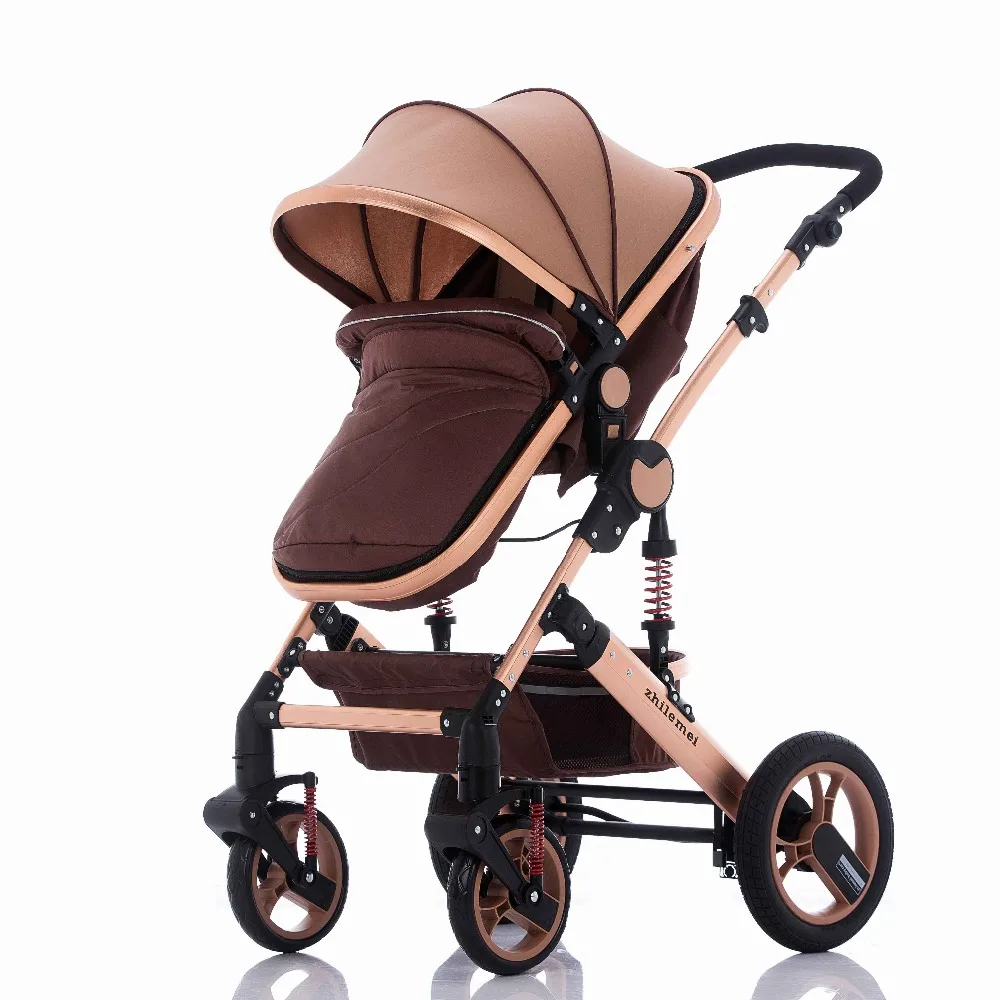Compact Lightweight Foldable Baby Stroller Linen Material EVA Wheels Safety Features Leather Handrail Newborn Infants Toddlers