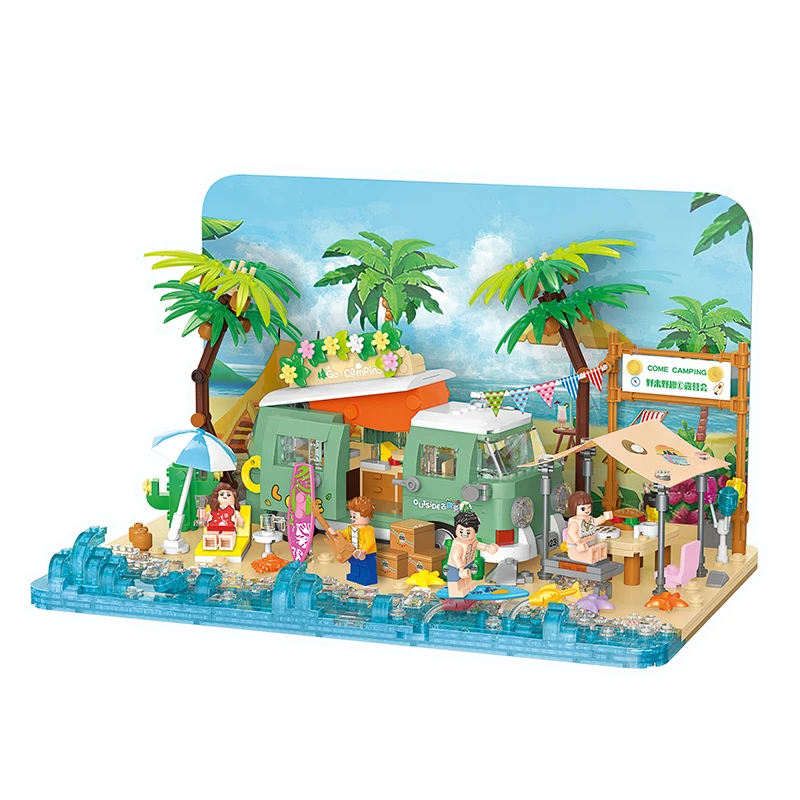 COGO Fun Camping Seaside Holiday 1293PCS Building Blocks Block Sets Toy Build Bricks Kits Children 3D Kids Mini Block Toys