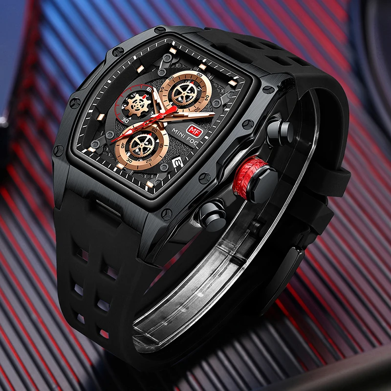 SAPPHERO Orologio da uomo, cinturino in silicone, cronografo al quarzo, 30 m, impermeabile