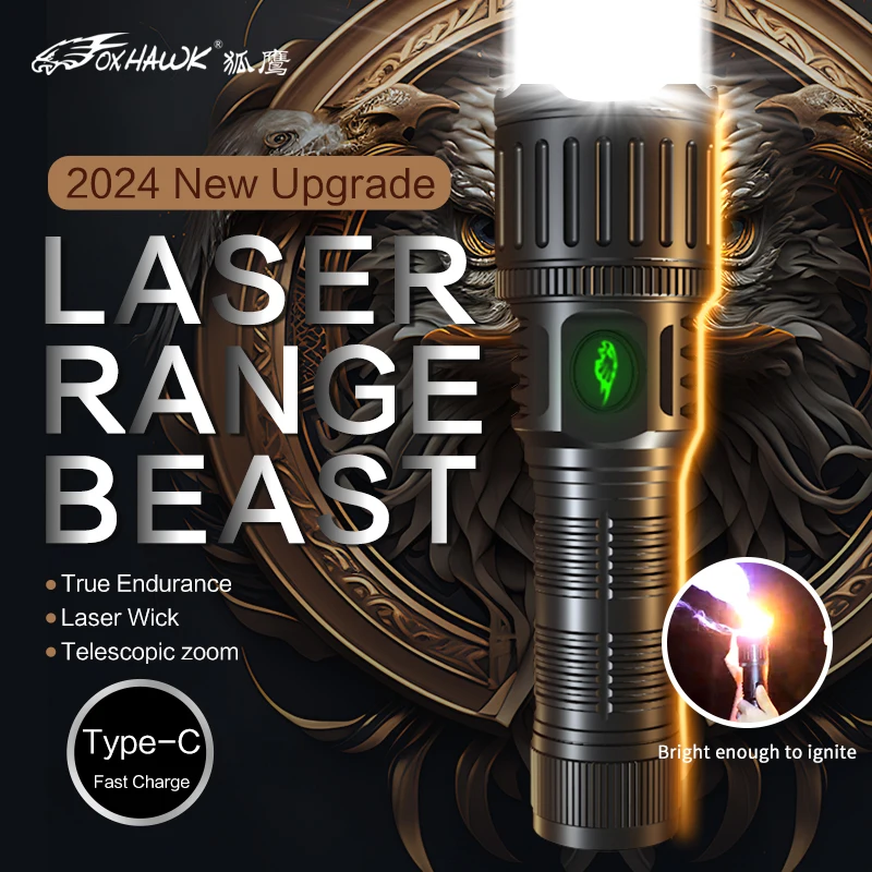 Foxhawk Best Bright Torchlight High Power 10000 Lumens Tactical LED Laser Flashlight