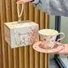 Tazza rosa farfalla da sogno, piattino, cucchiaio, scatola portatile
