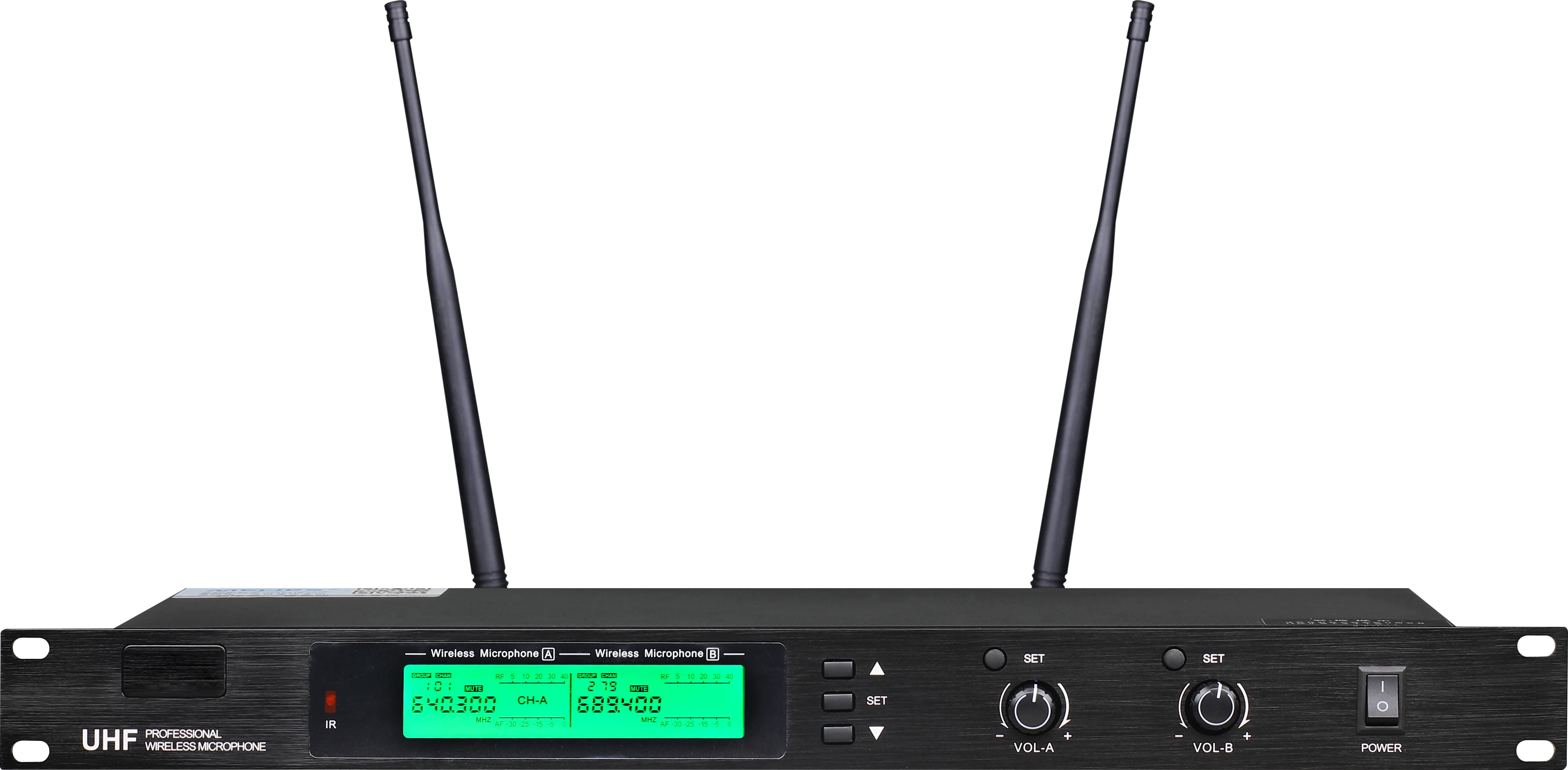 2チャンネルハンドヘルドUHFワイヤレスマイクプロフェッショナル