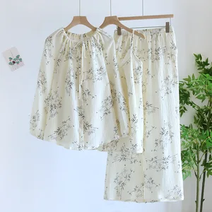 Sleepwear Manufacturers Women's Pajamas 100% Cotton Long Sleeves+Sling+Pants Thin Home Clothing Three Piece Customize Pyjamas