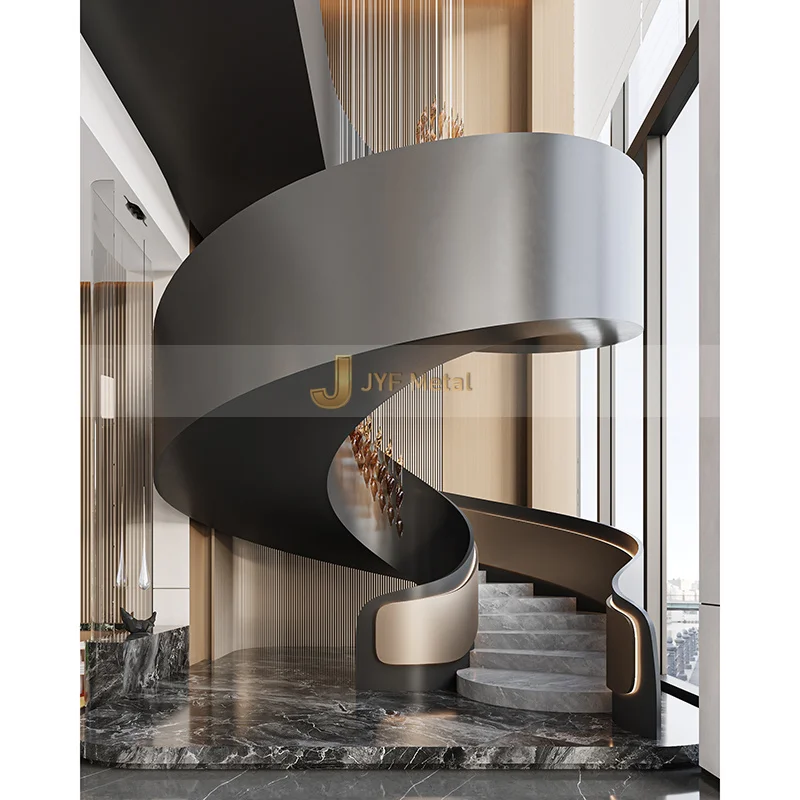 C60 Customization Steel Curve Staircase Stairs Stainless Steel With Glass Modern Indoor Villa/Hotel Wooden Stairs