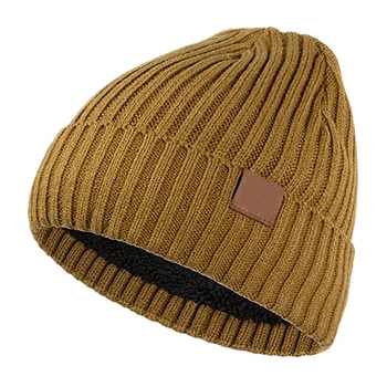 Unisex Adult Warm Winter Running Hiking 100% Acrylic Knit Beanie Hats With Fleece Lined Custom Logo Woven Label Acrylic Beanie .