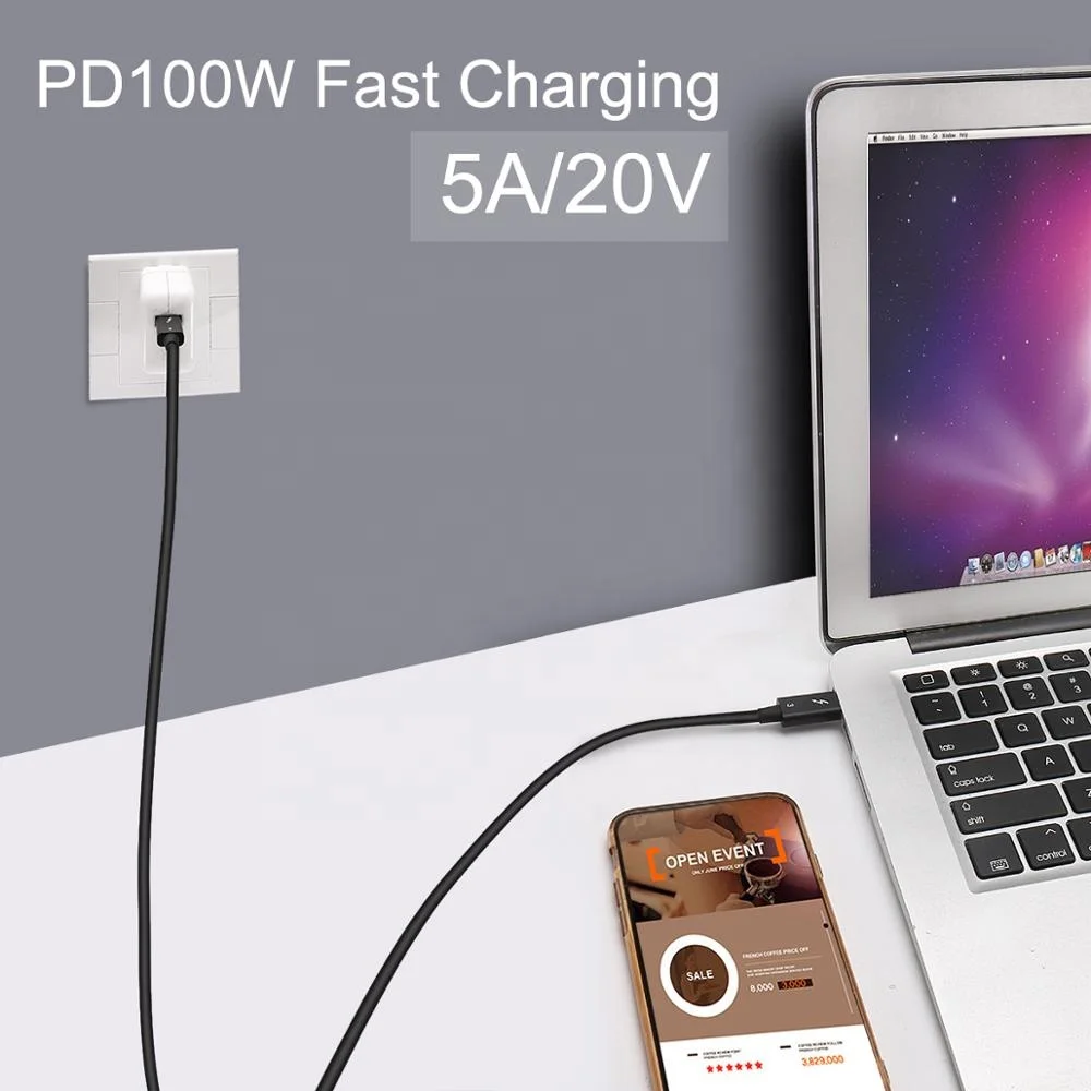 
 Размер 40 Гбит/с 5K PD 100w Type-C кабель USB Type-C с функцией быстрой зарядки Usb4 Thunderbolt 3 линии передачи данных кабель для Macbook Pro  