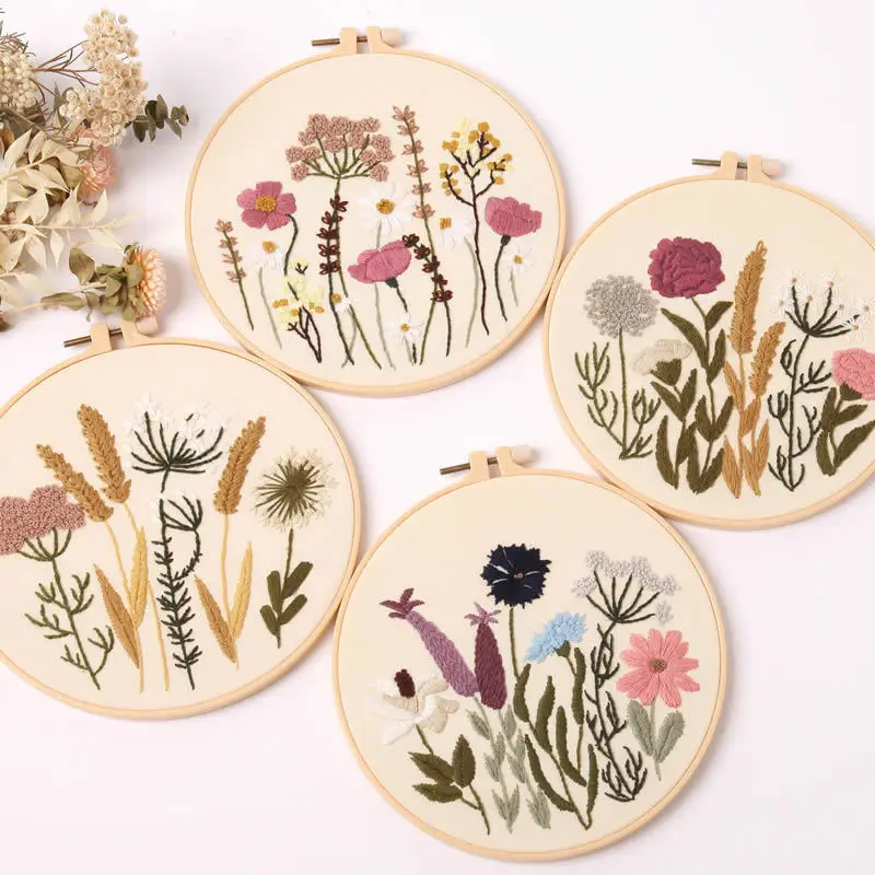 stamped floral embroidery kit for beginner