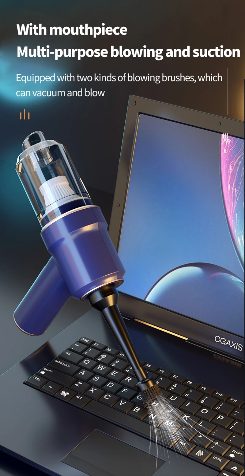 2 In 1 Car Vacuum Cleaner Wireless Charging Air Duster Handheld High