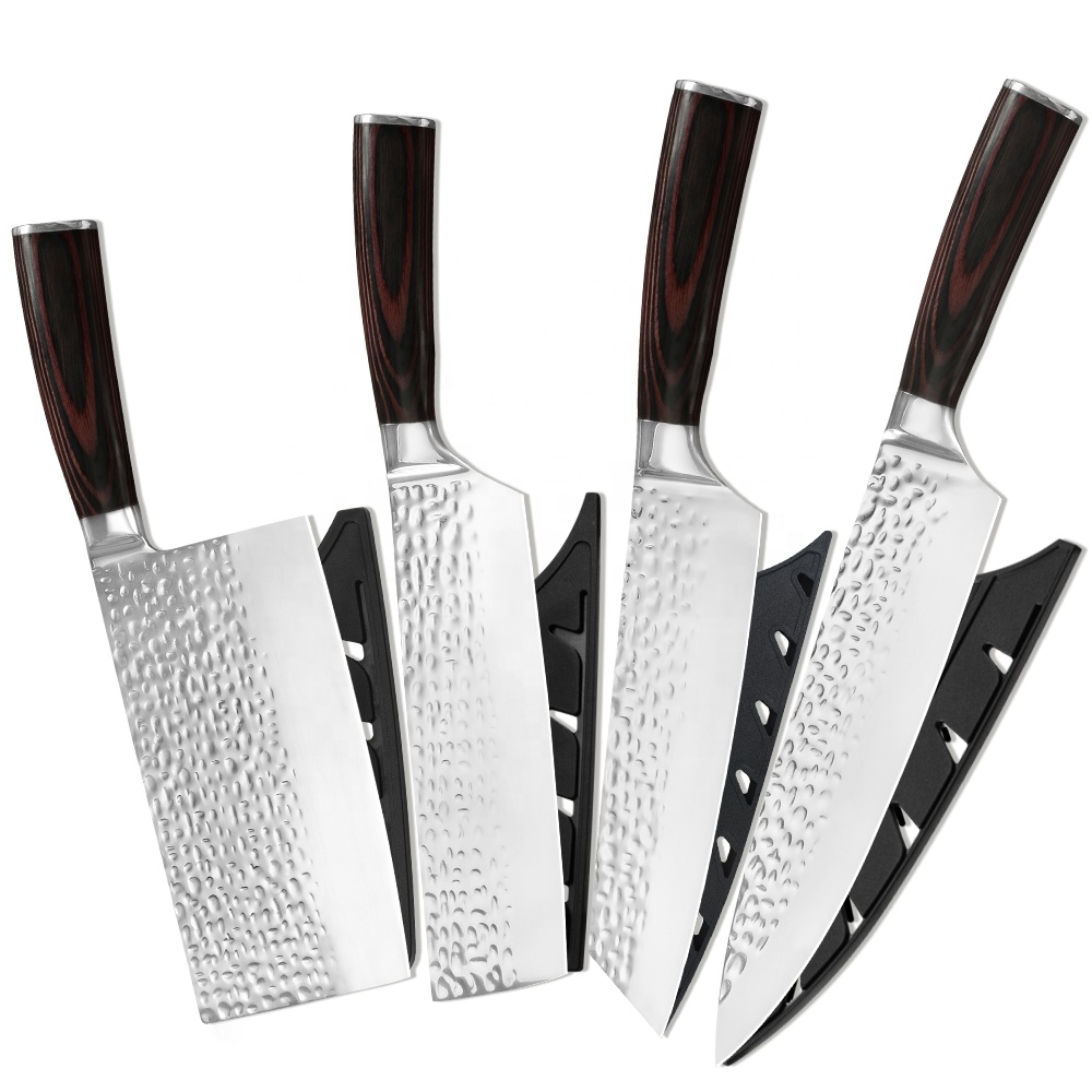 4 шт набор кухонных ножей Pakka деревянной ручкой Nakiri kiritsuke Китайский Тесак чеканным узором лезвие из нержавеющей стали Нож шеф повара набор