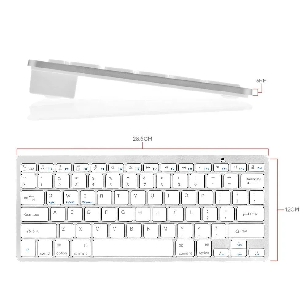 Mini Slim Cordless Wireless White for Bluetooth Keyboard for Laptop Tablets New Computer with 2 AAA Batteries Powered USB