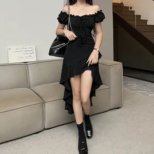 2026 Women's Hot Girl New Irregular Swing Black Party Dress Slimming Tight Short Elegant Skirt for Women